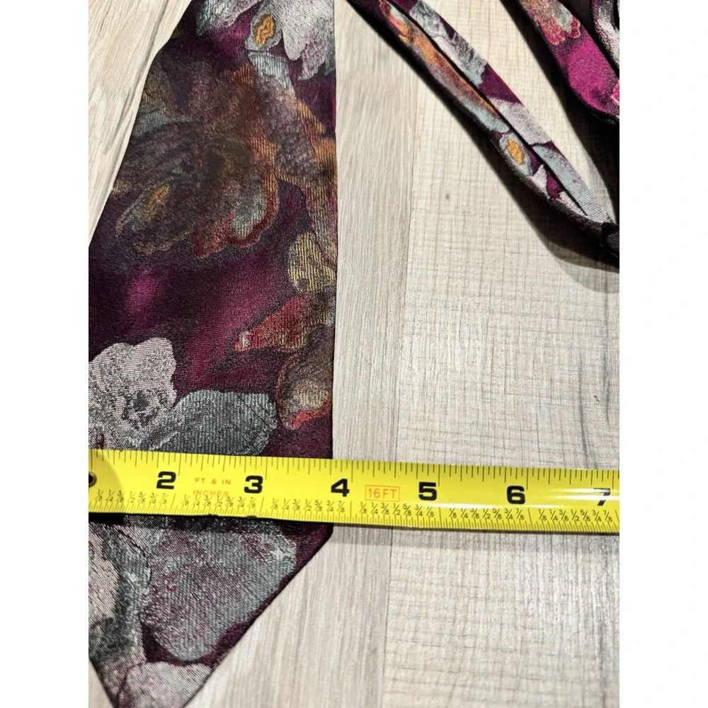 Vintage Bachrach 100% Silk Burgundy/Gold/Gray Floral Woven Classic Men's Tie